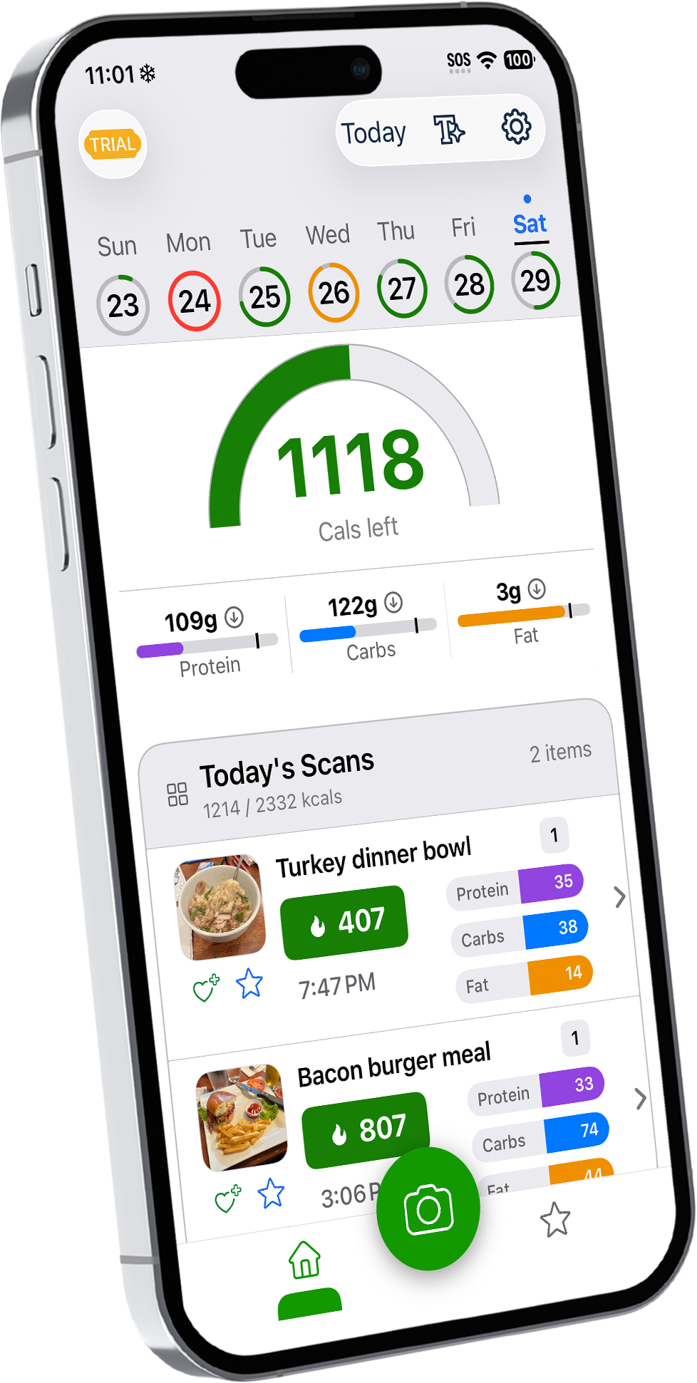Bitix app dashboard screenshot showing daily food tracking